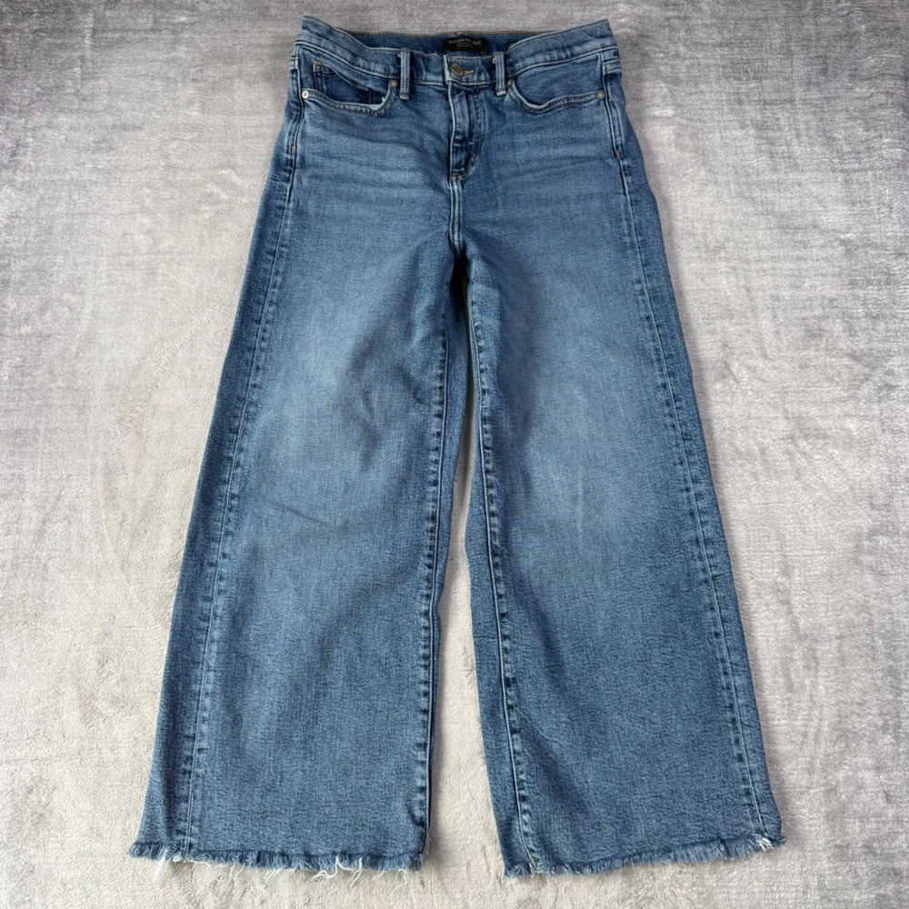 Banana Republic Jeans Womens 28 Blue Wide Leg Crop High Rise Raw Hem Denim